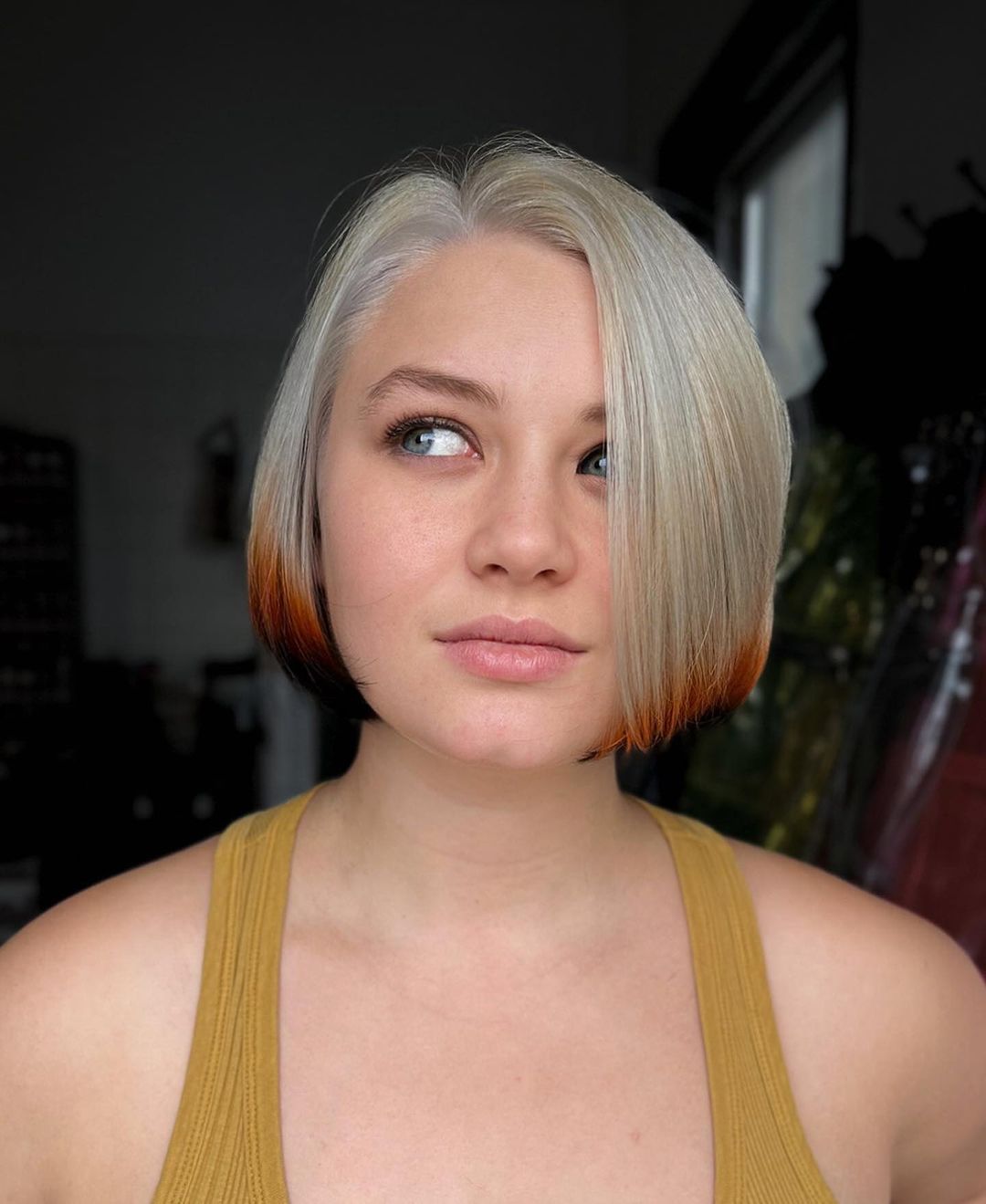 blonde silver bob with fox tips