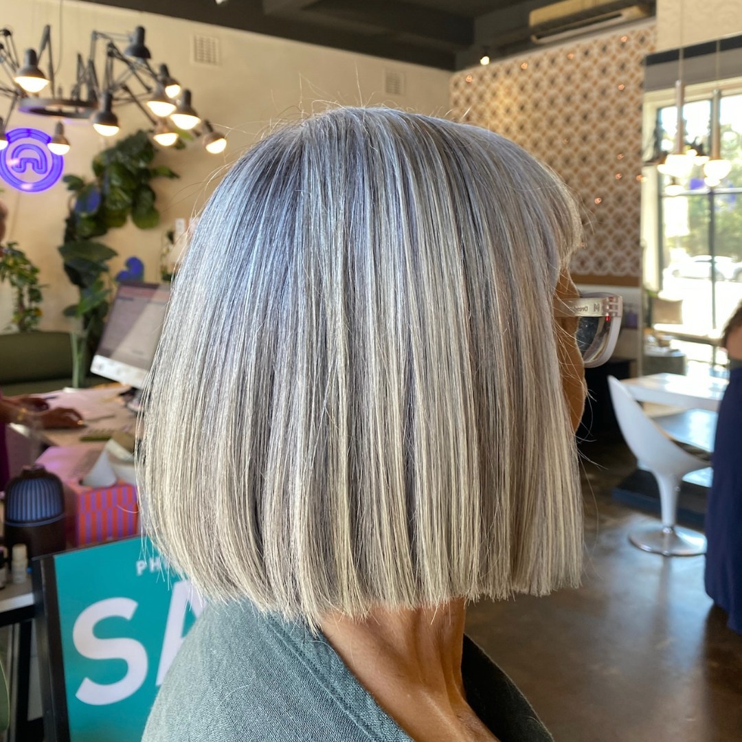 blunt grey bob