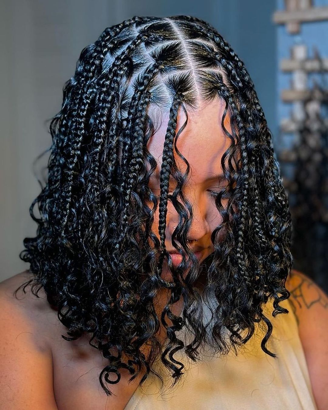 trenzas de caja con rizos