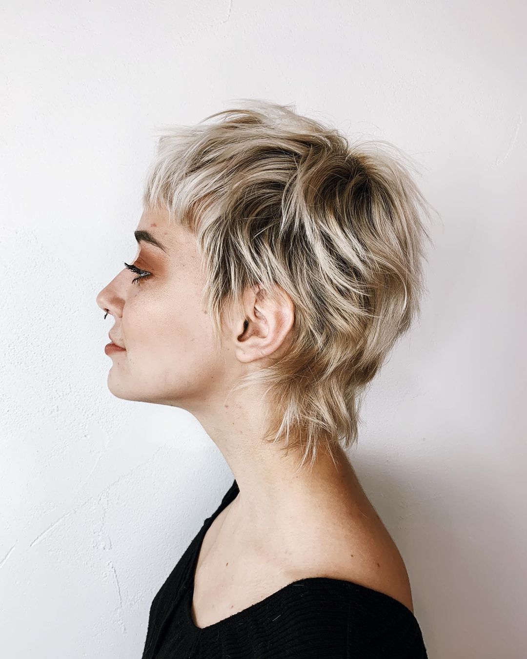 bronde textured pixie shag