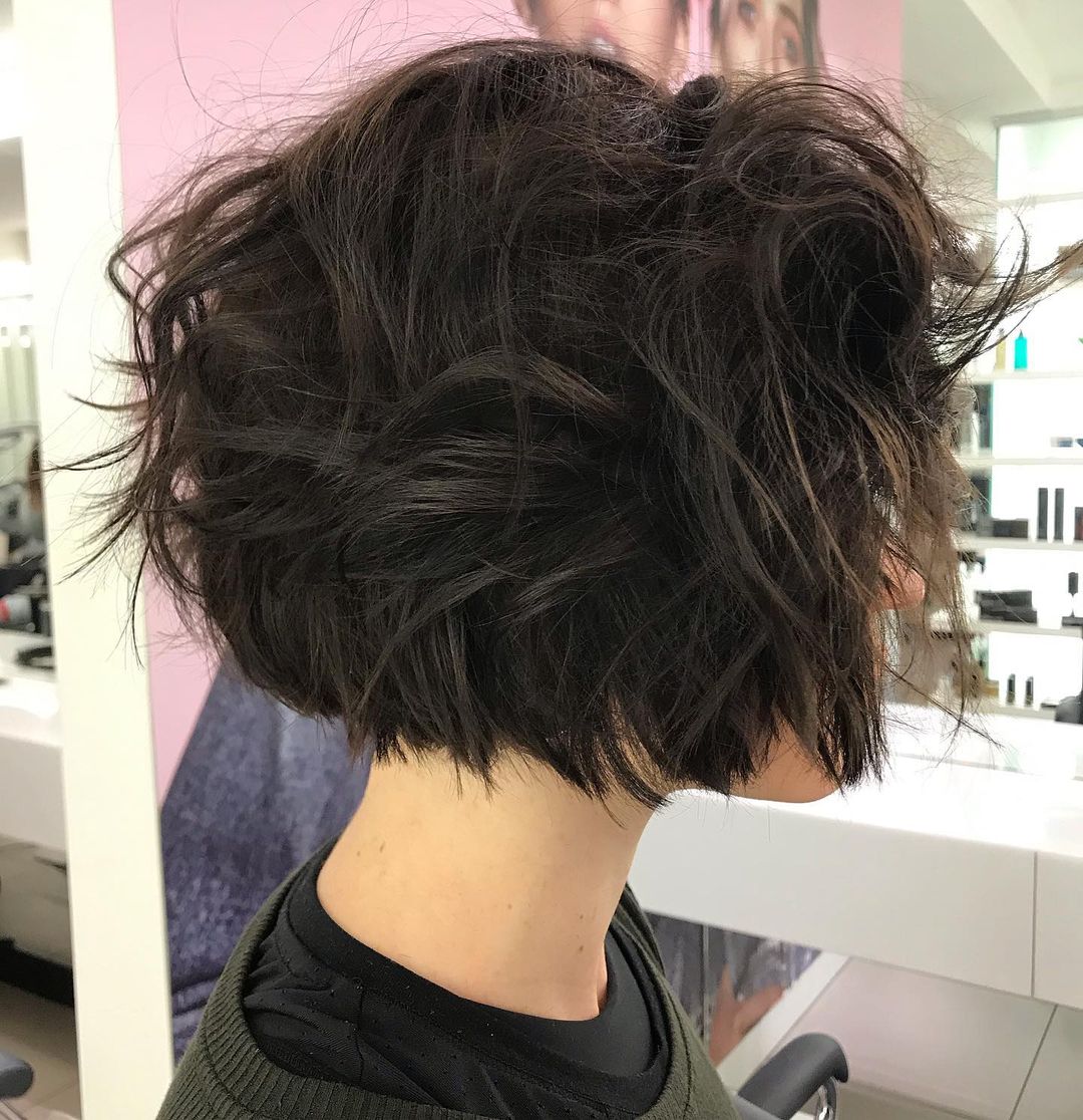 brunette messy pixie bob