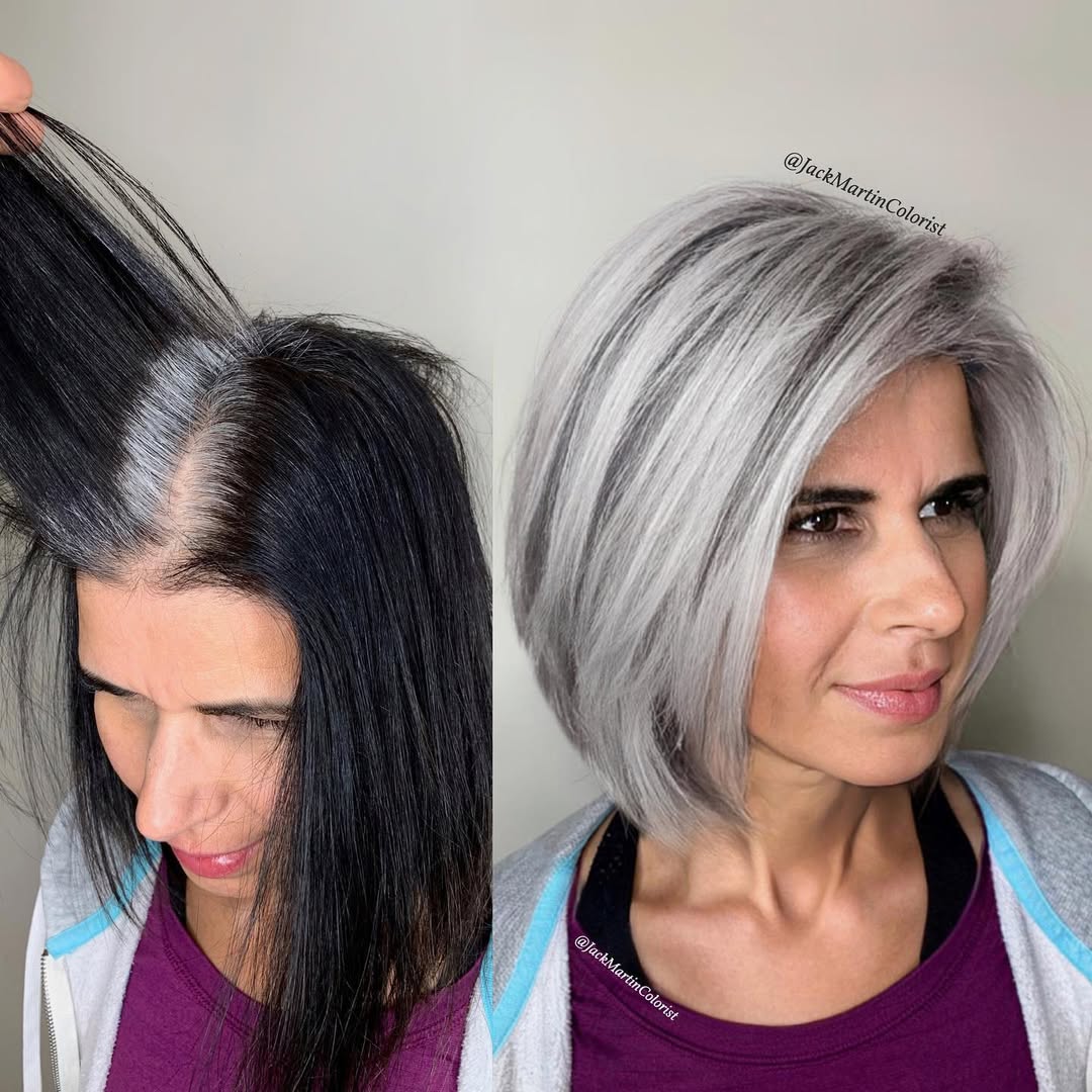 classic grey bob with lowlights