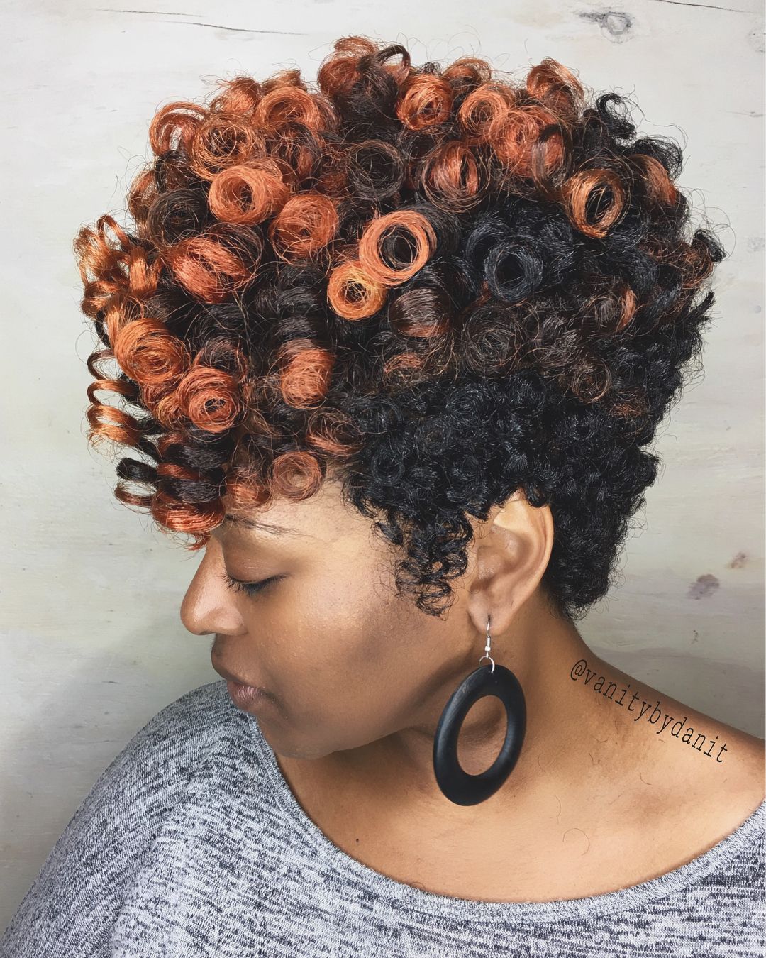 copper and black tapered cut for afro hair