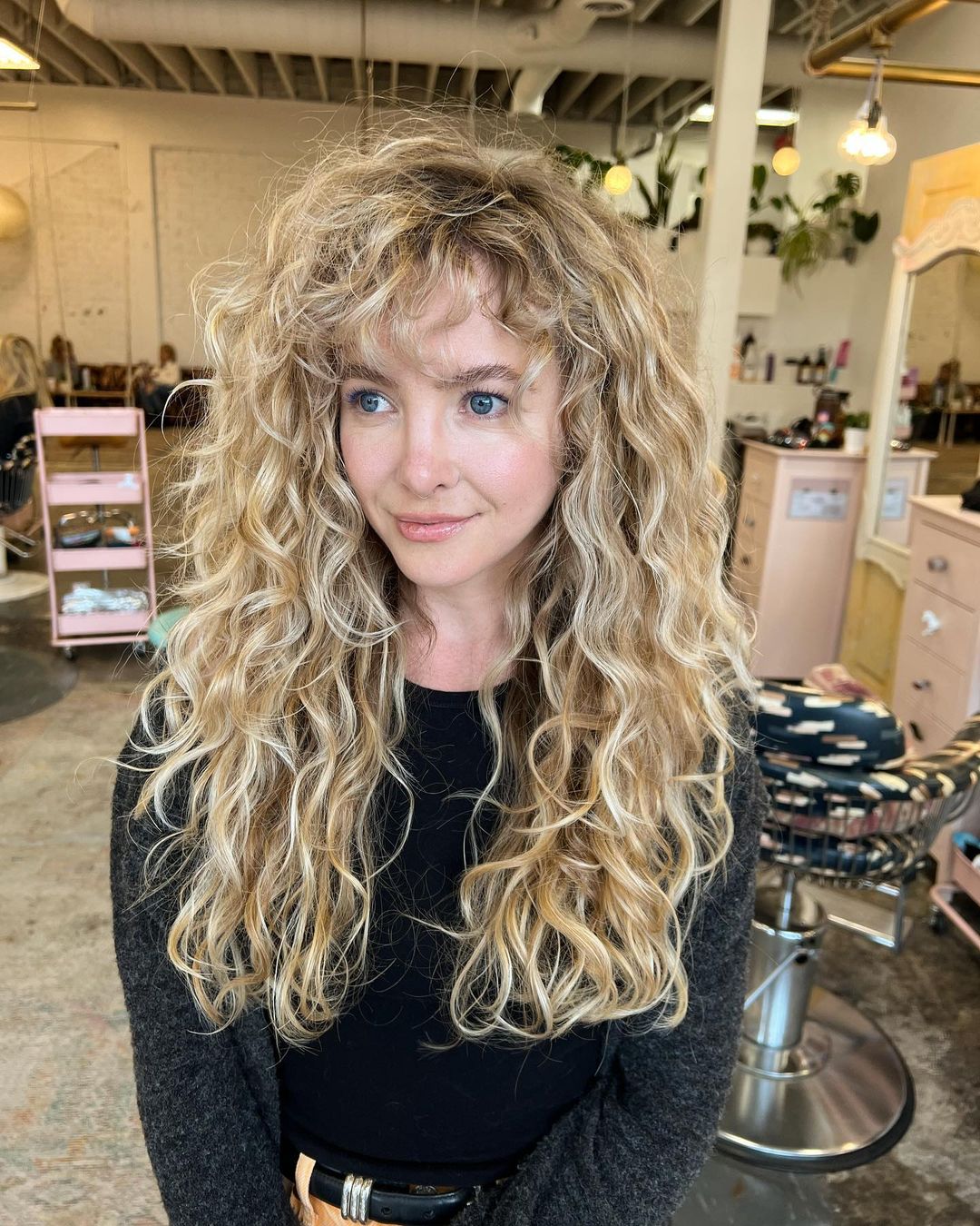 dimensional blonde curly shag