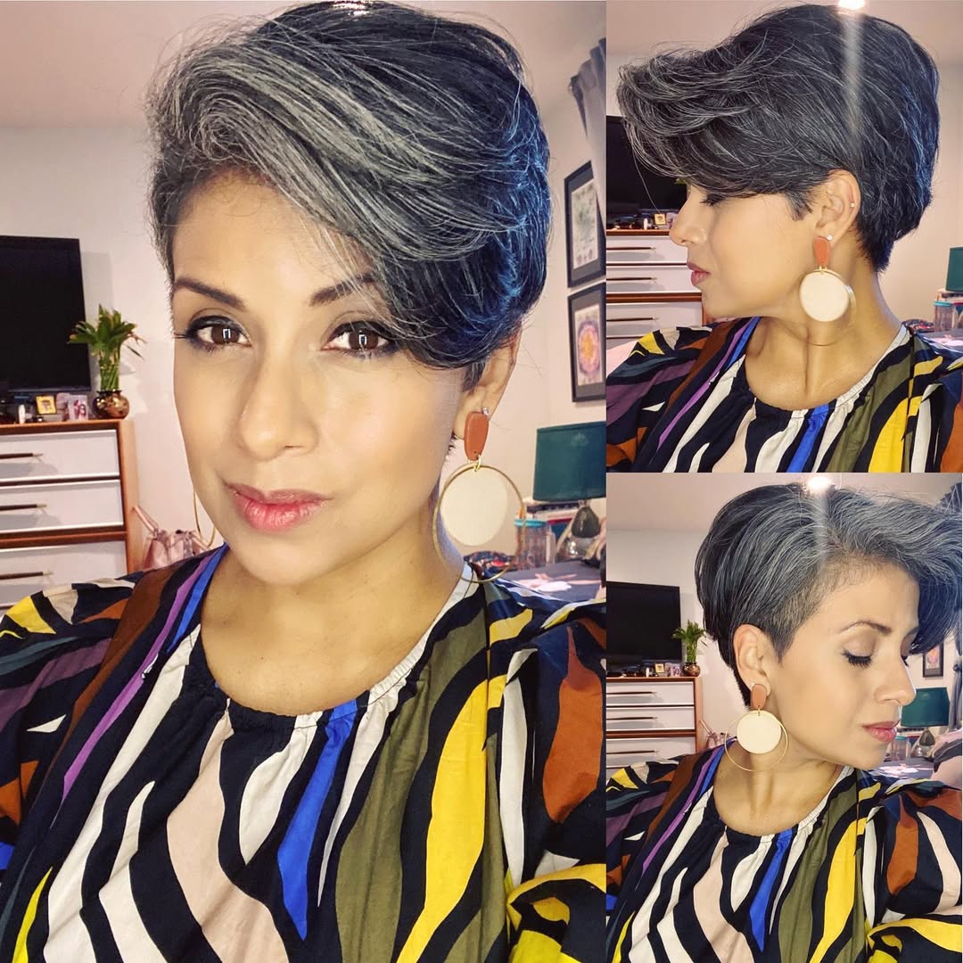 dimensional gray feathered pixie