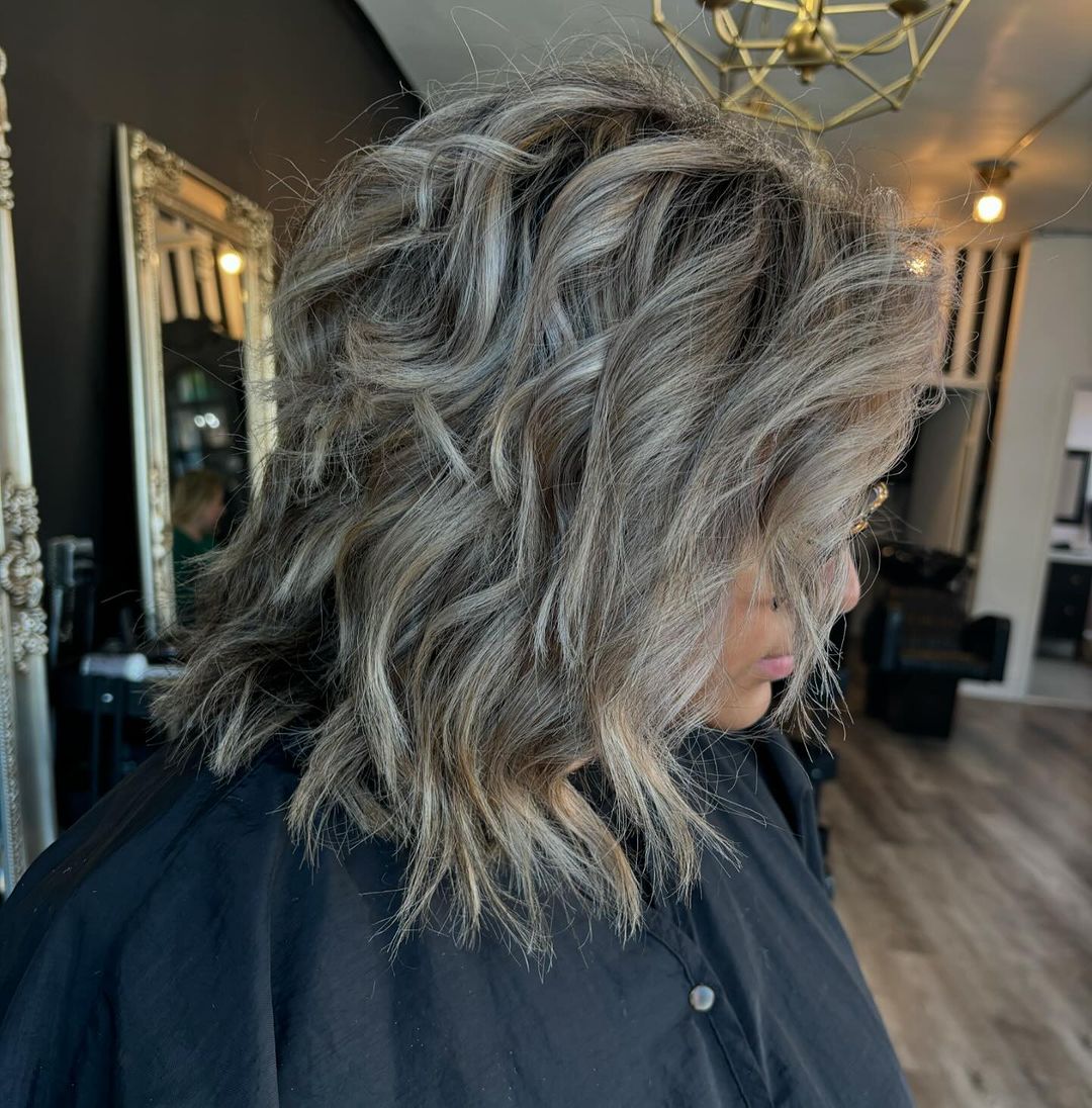 gray hair with lowlights tousled waves