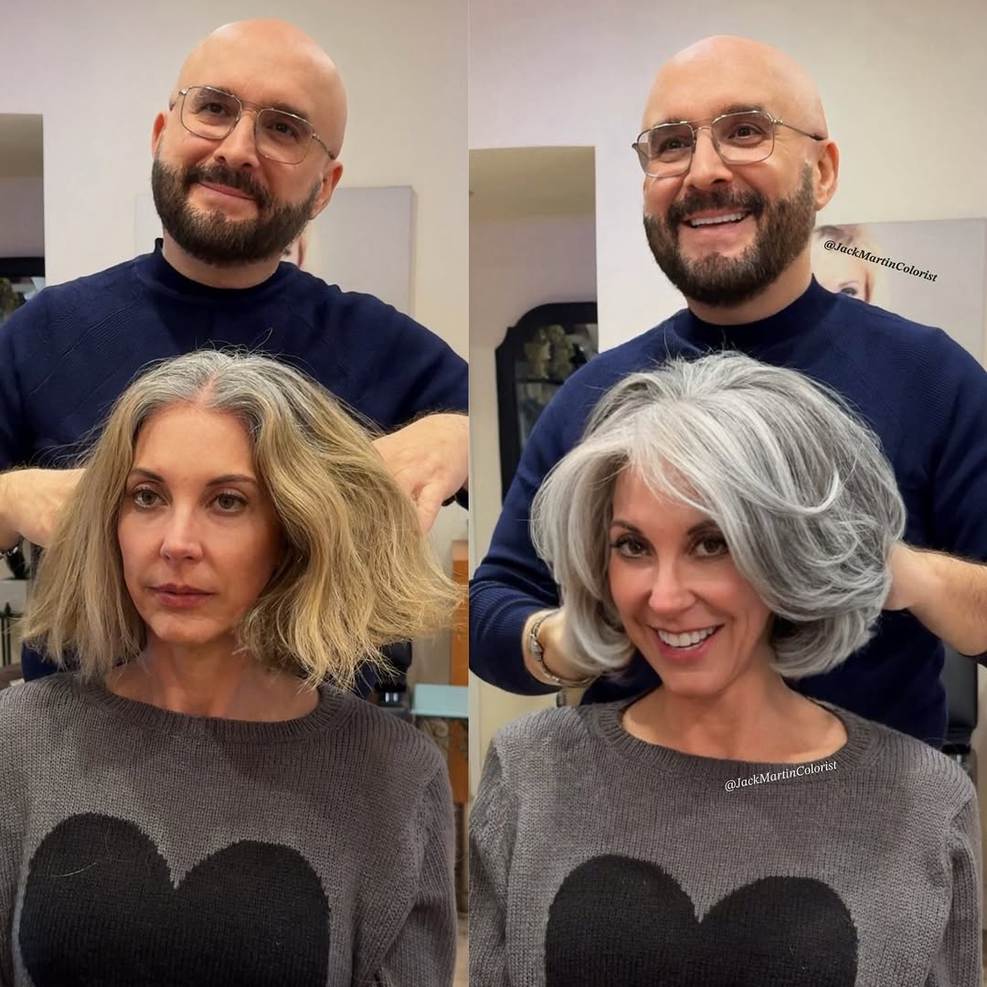 grey bob for thick hair