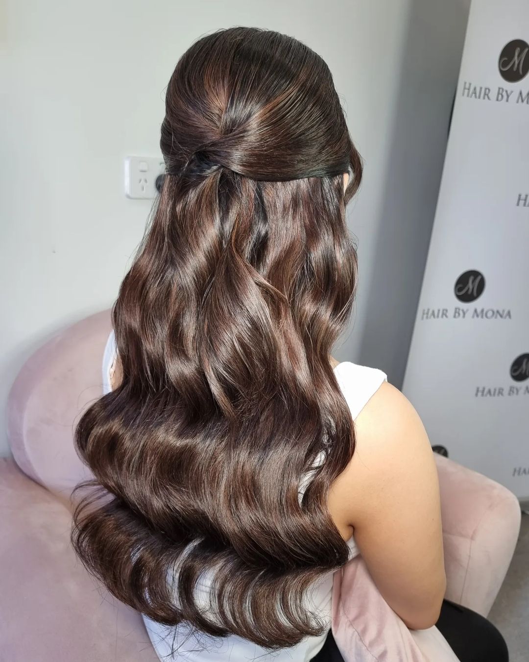 half-up half down glam waves