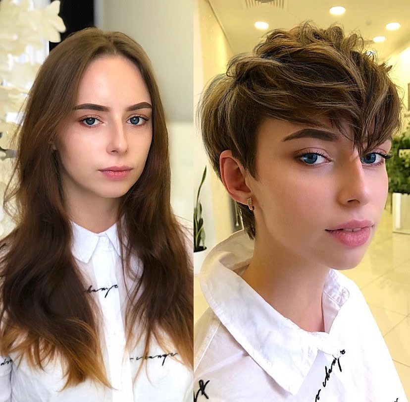 capelli lunghi a pixie cut prima e dopo