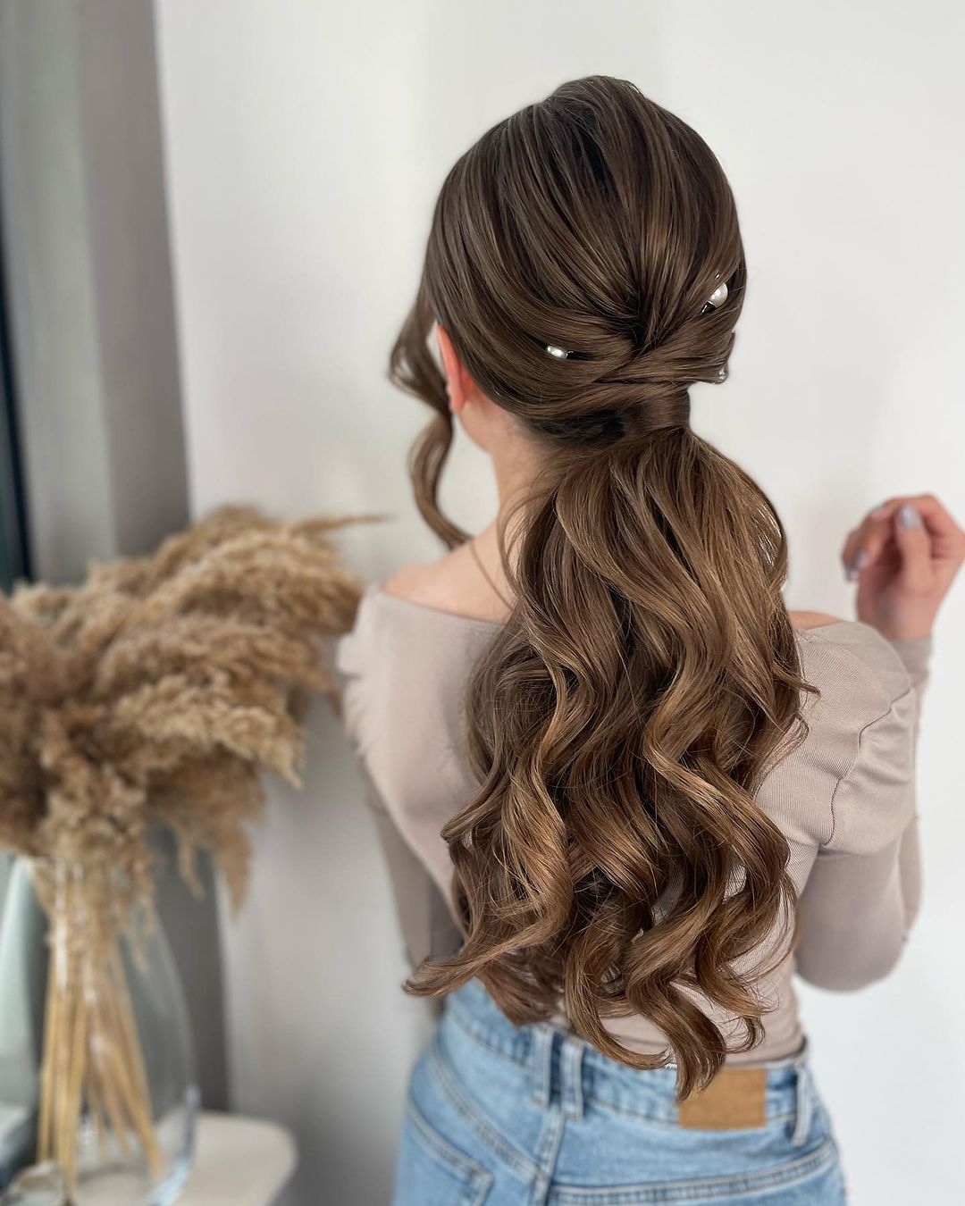 low wavy ponytail