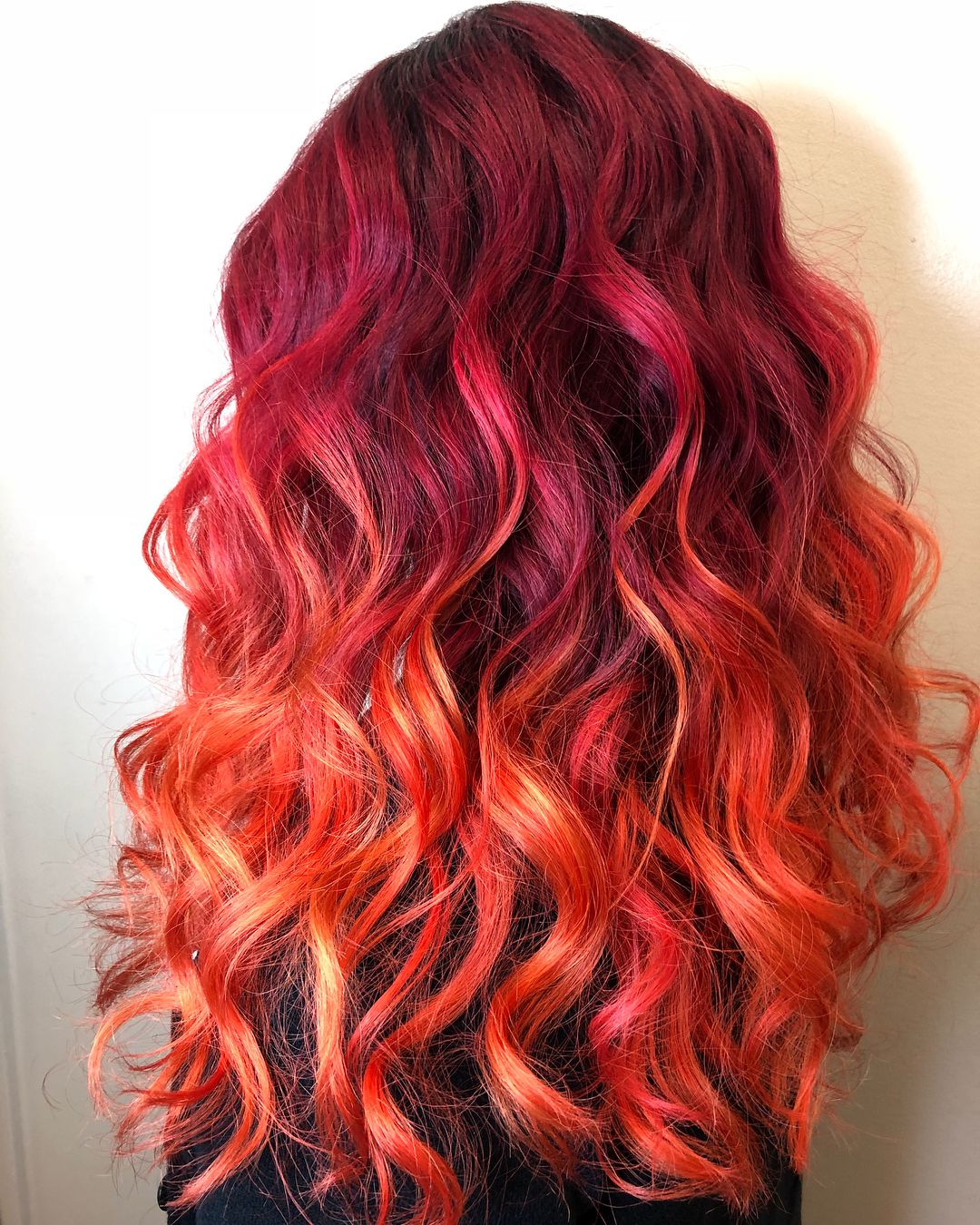 magenta naranja fuego pelo ombre