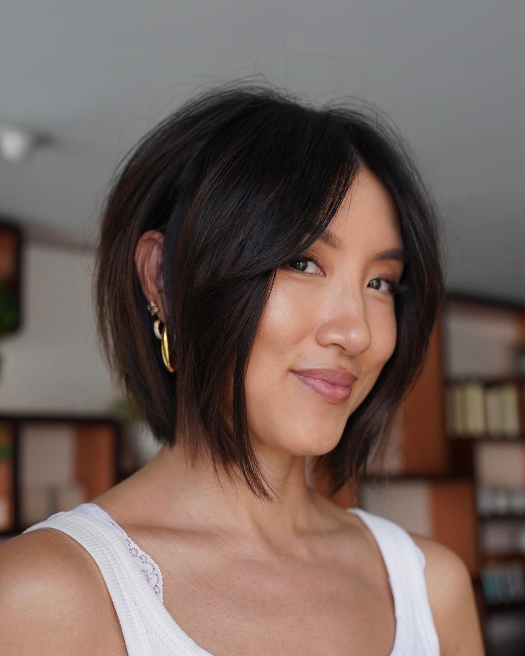 modern bob with curtain bangs