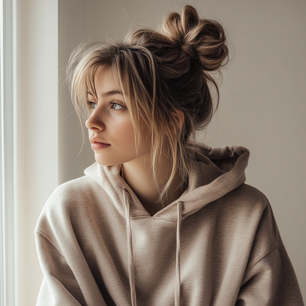 Coiffure à capuche avec chignon désordonné