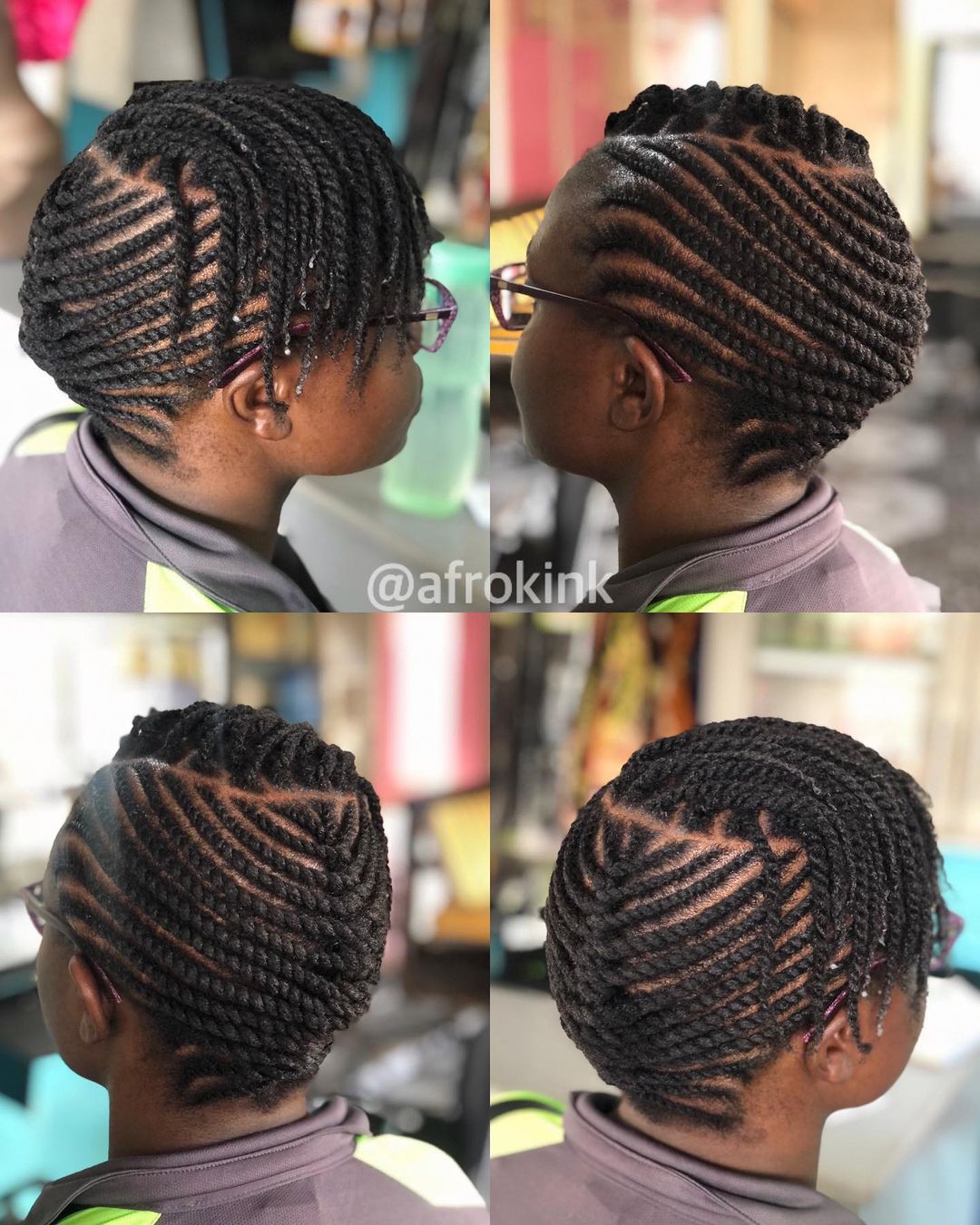 natural hair flat twist updo with side twist bangs