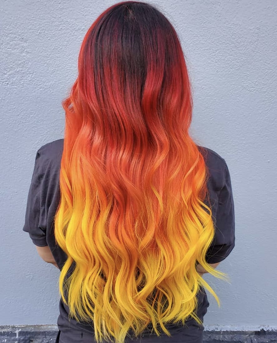 red orange yellow fire ombre long waves