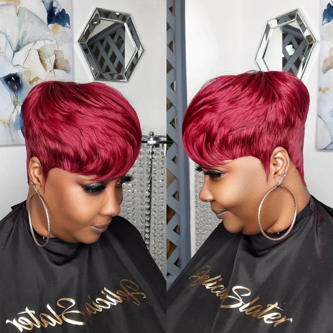 red pixie cut quick weave