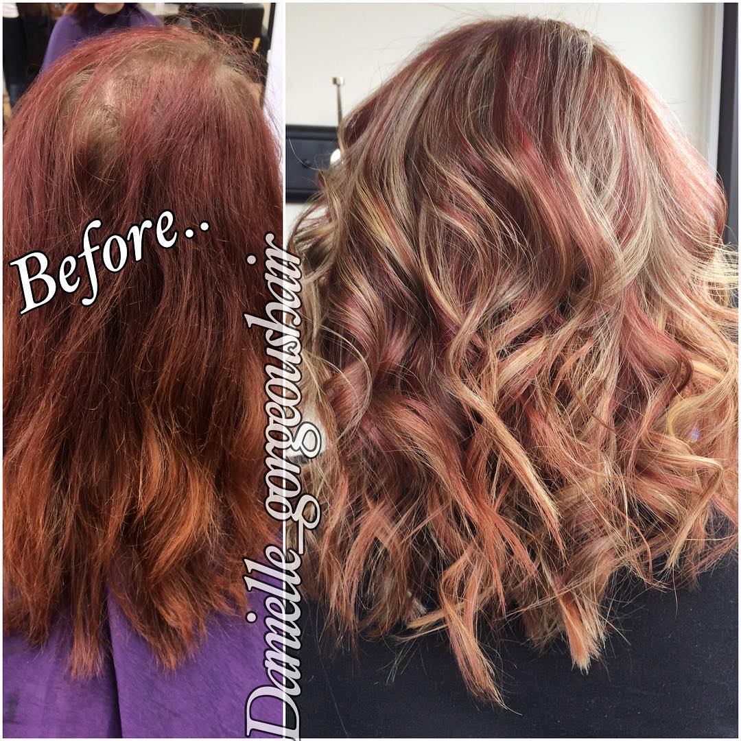 transformation du roux en blond cerise