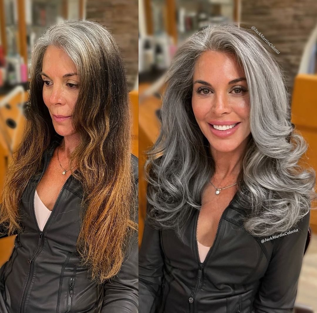 balayage argenté avec une partie latérale profonde