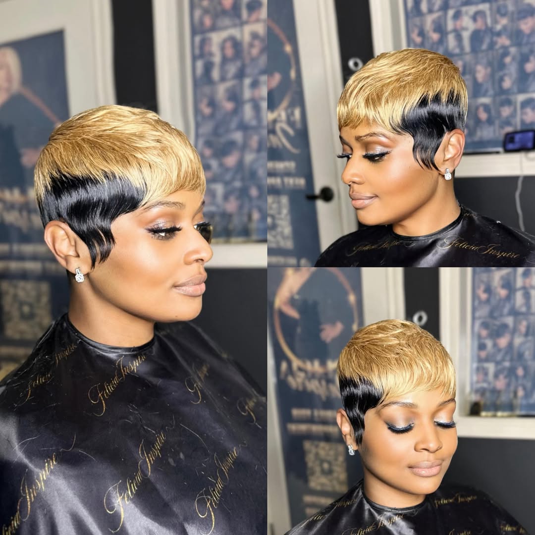 two colored pixie cut quick weave