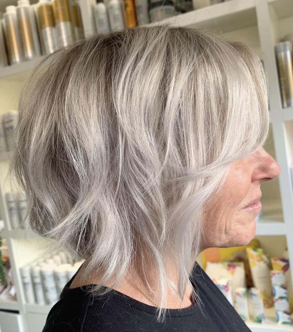 Icy Blonde Choppy Inverted Bob