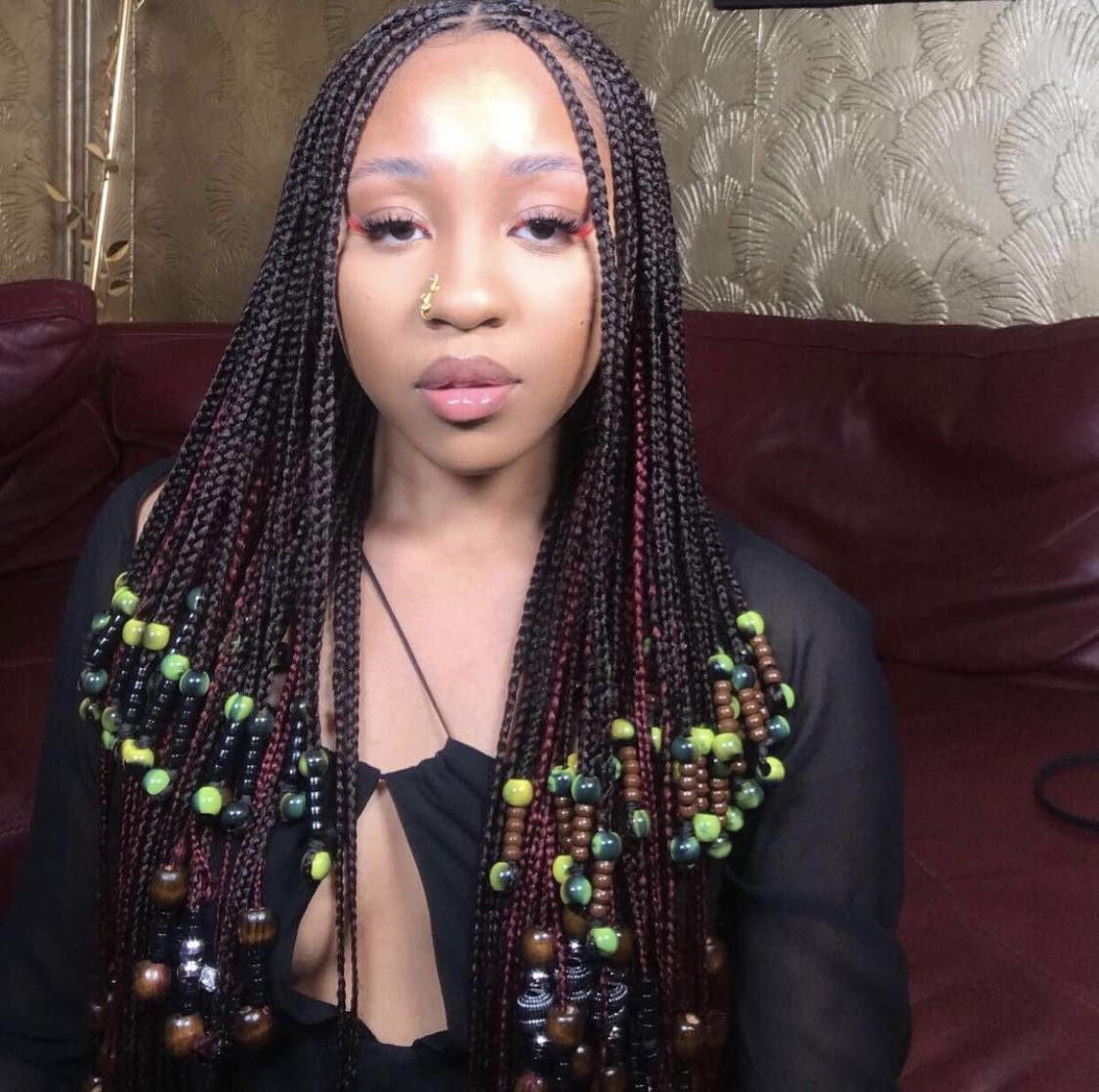 Layered Knotless Braids With Beads