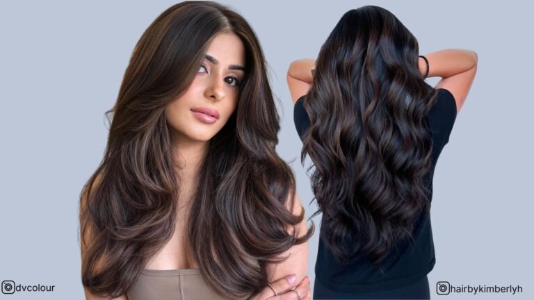 Pelo castaño oscuro con mechas bajas