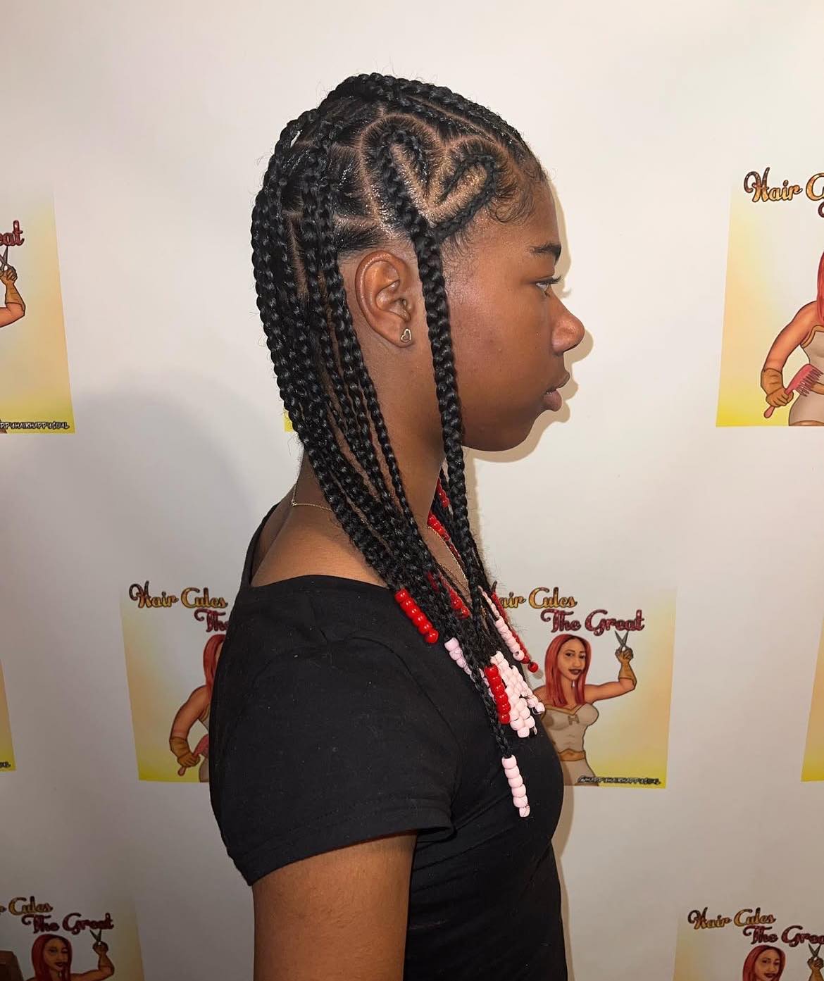 Heart Shaped Knotless Braids With Beads