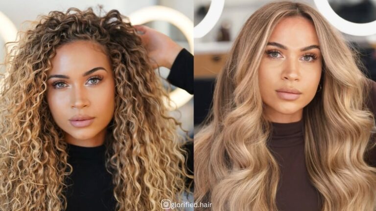 Cheveux bouclés à raides avant et après les looks
