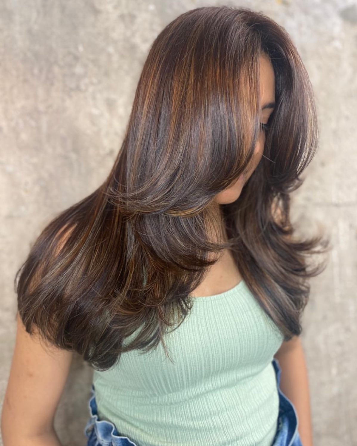 caramel balayage on brown hair