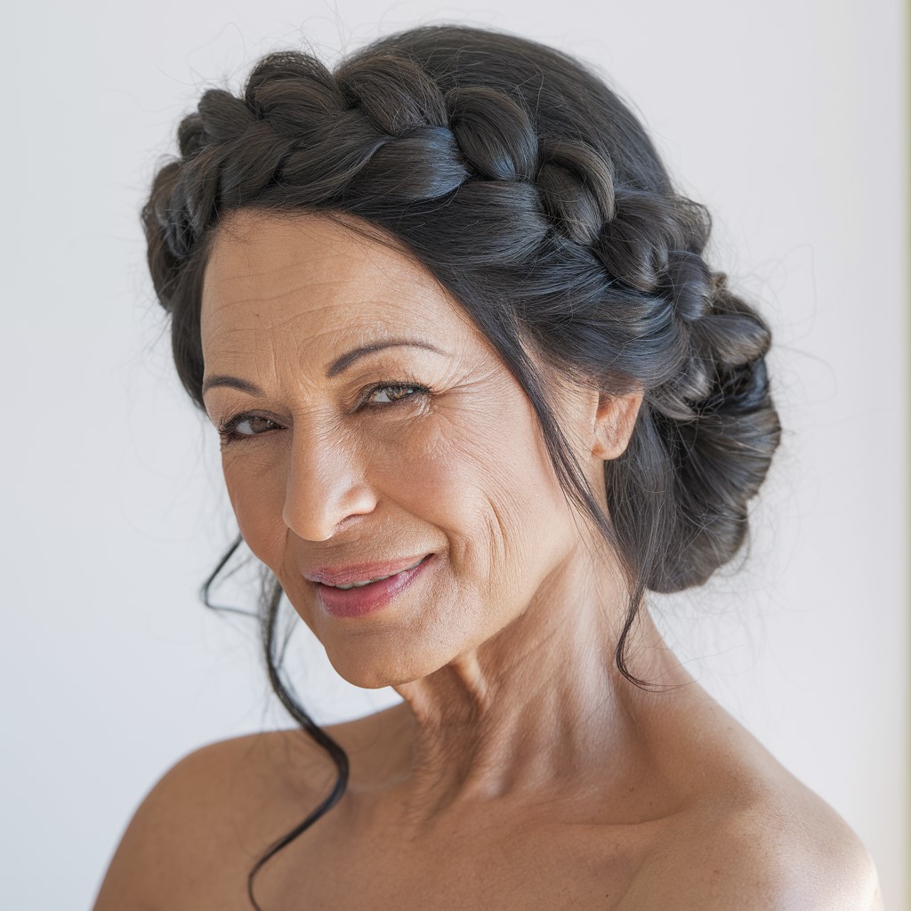 Coiffure avec tresse en couronne pour les femmes de plus de 50 ans