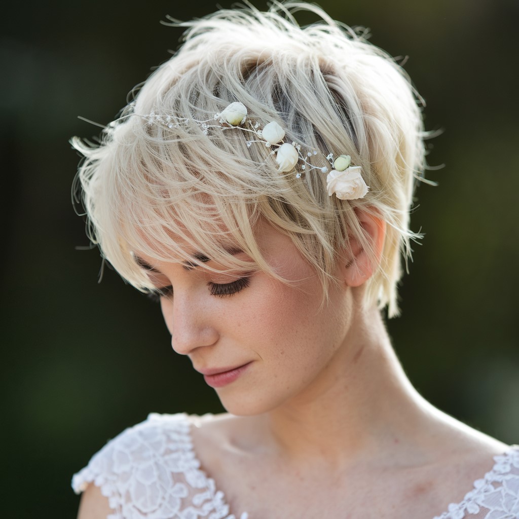 Textured Pixie With Floral Accessories