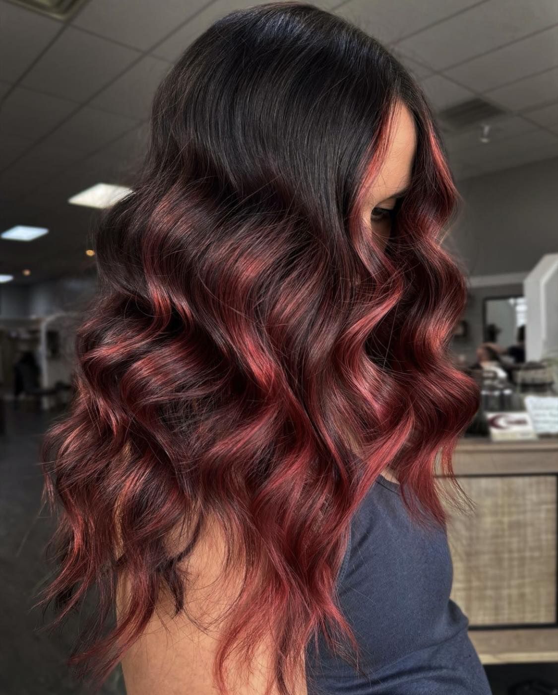 Deep Red On Black Hair