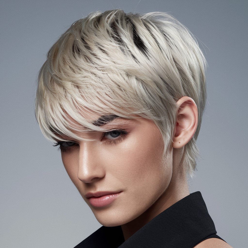 Platinum Blonde Pixie With Lighter Highlights