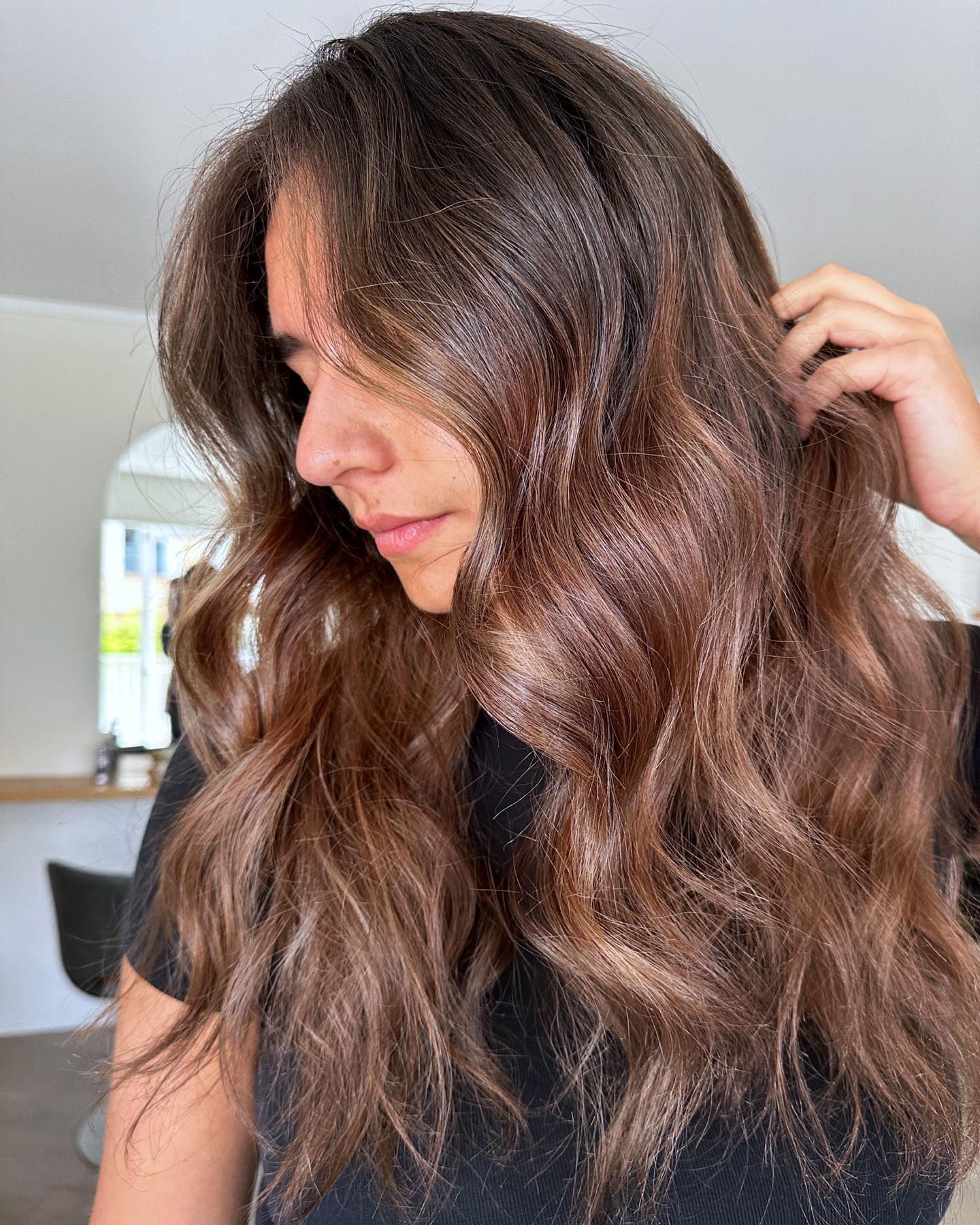 balayage castanho-avermelhado caramelo