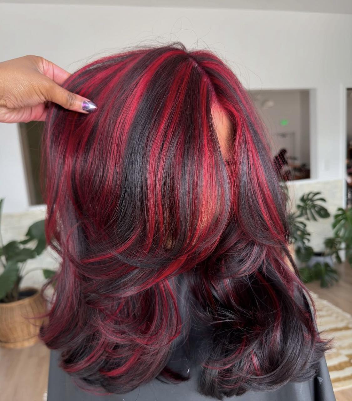 Black Hair With Cherry Red Highlights