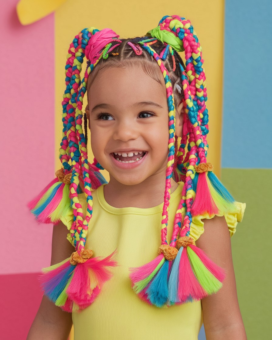 Colorful Box Braids For Kids