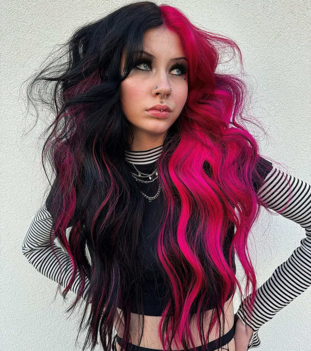 Black And Pink Split Dye