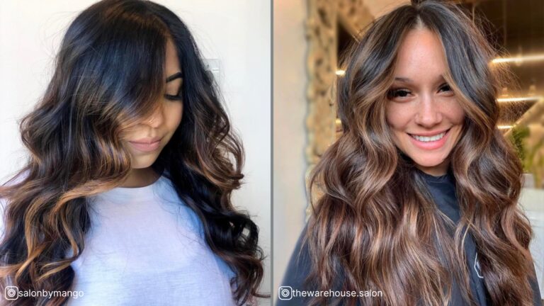 Bruine highlights op zwart haar voor een subtiele maar verbluffende look
