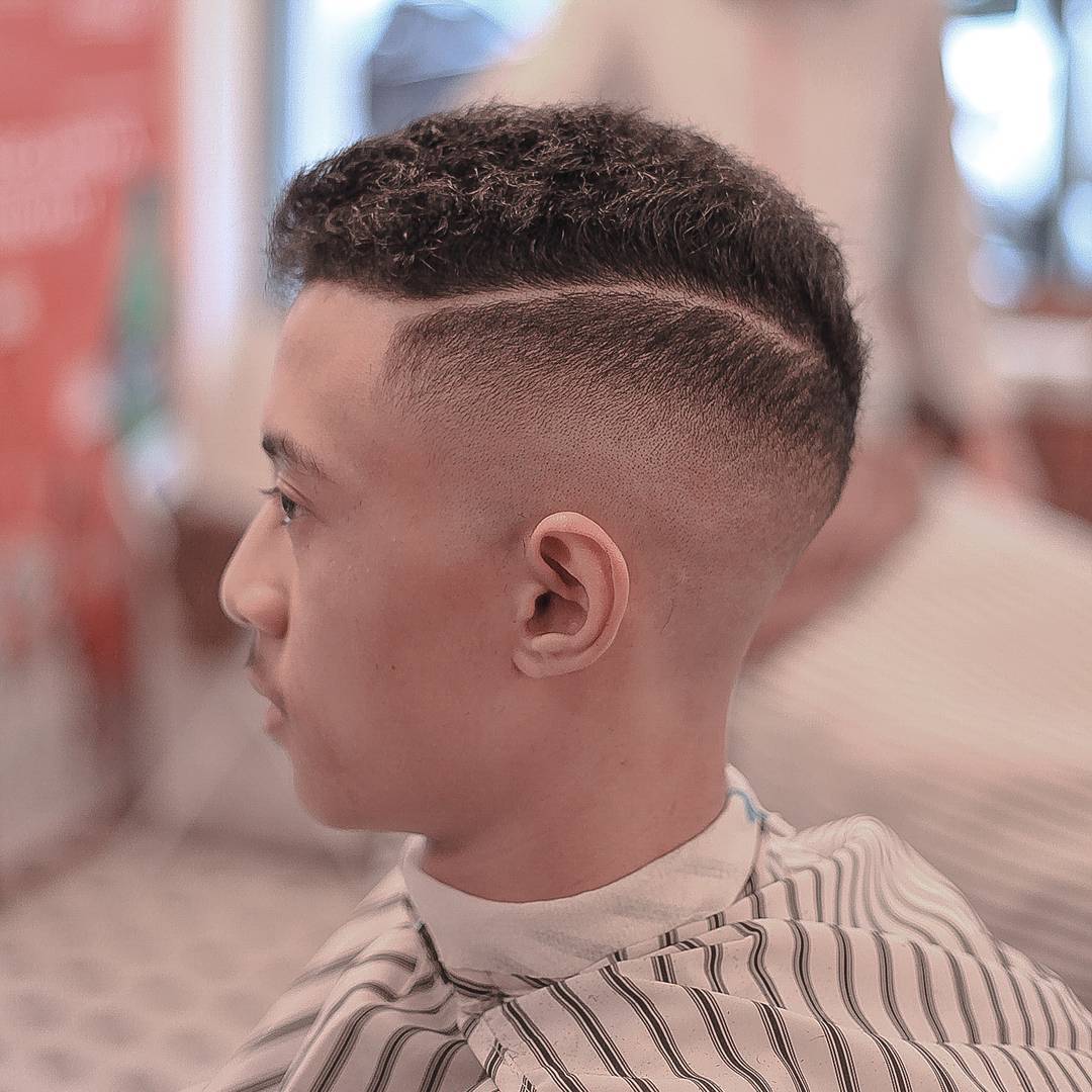 Curly Fade With Hard Parting