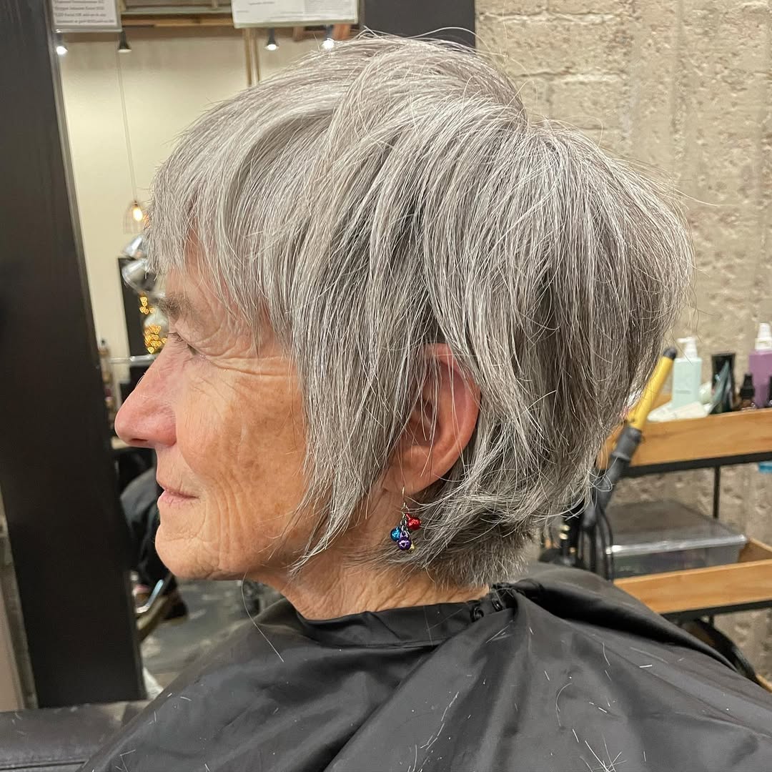 edgy silver pixie shag