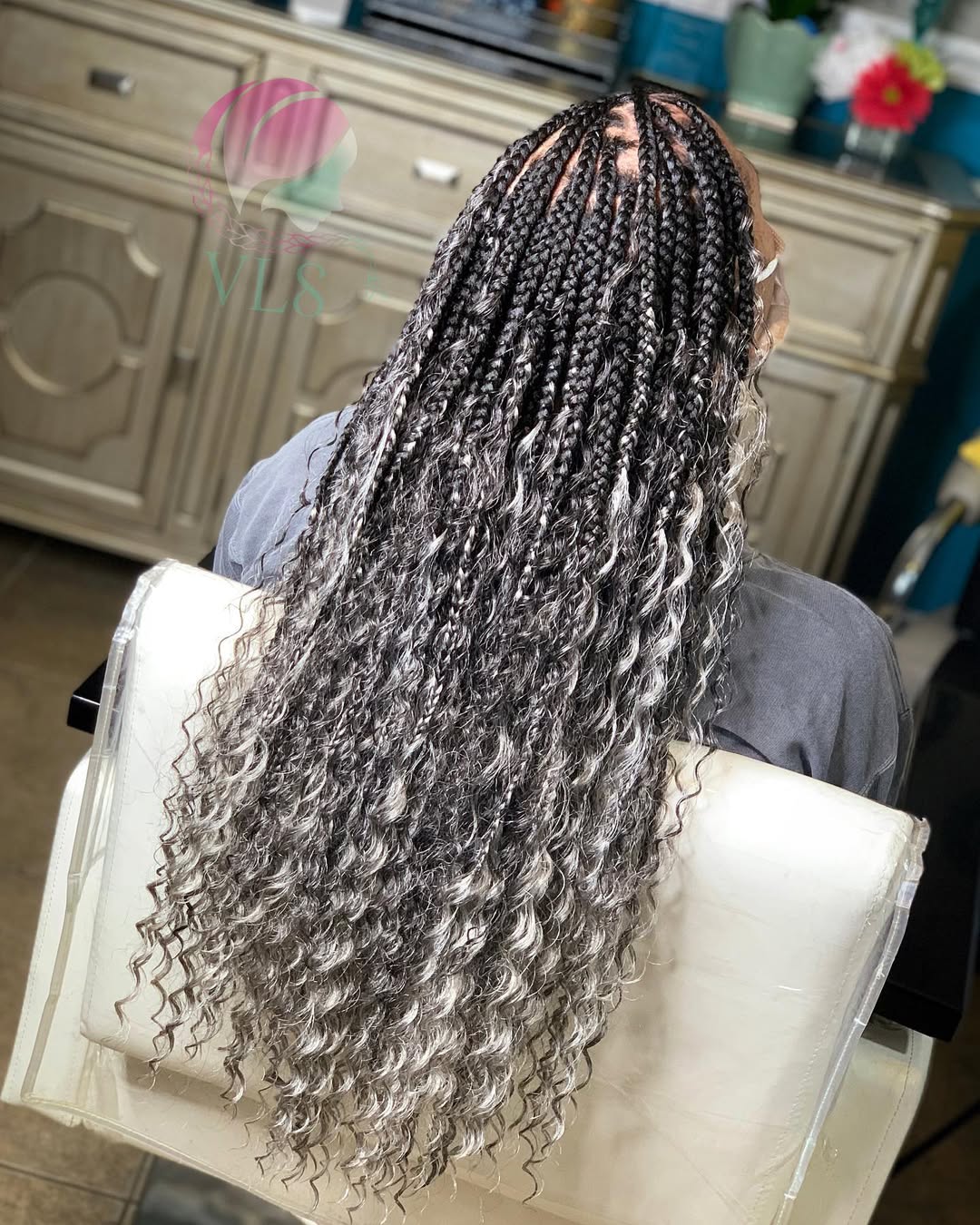 Goddess Braids In Salt And Pepper Tone
