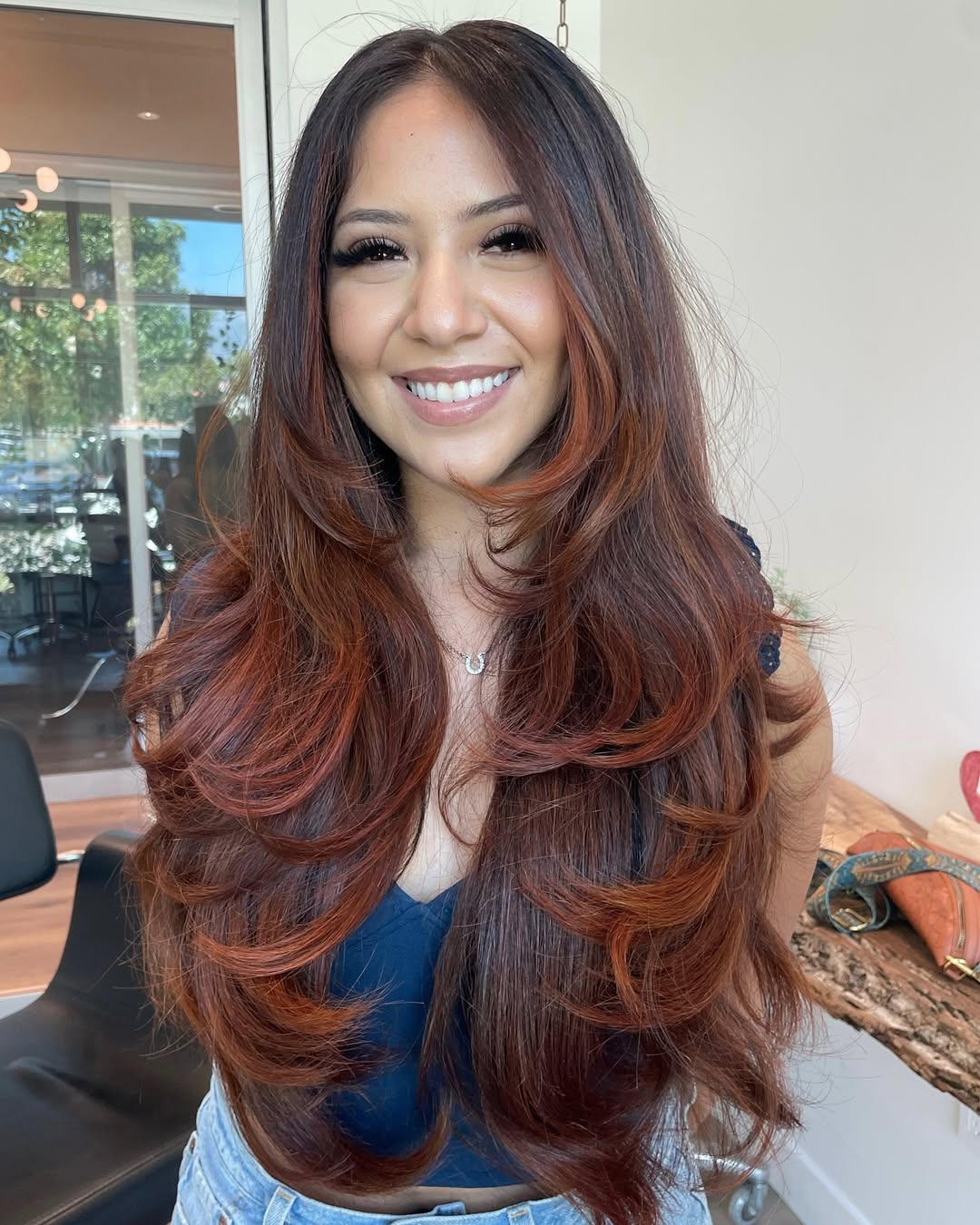 high contrast copper balayage