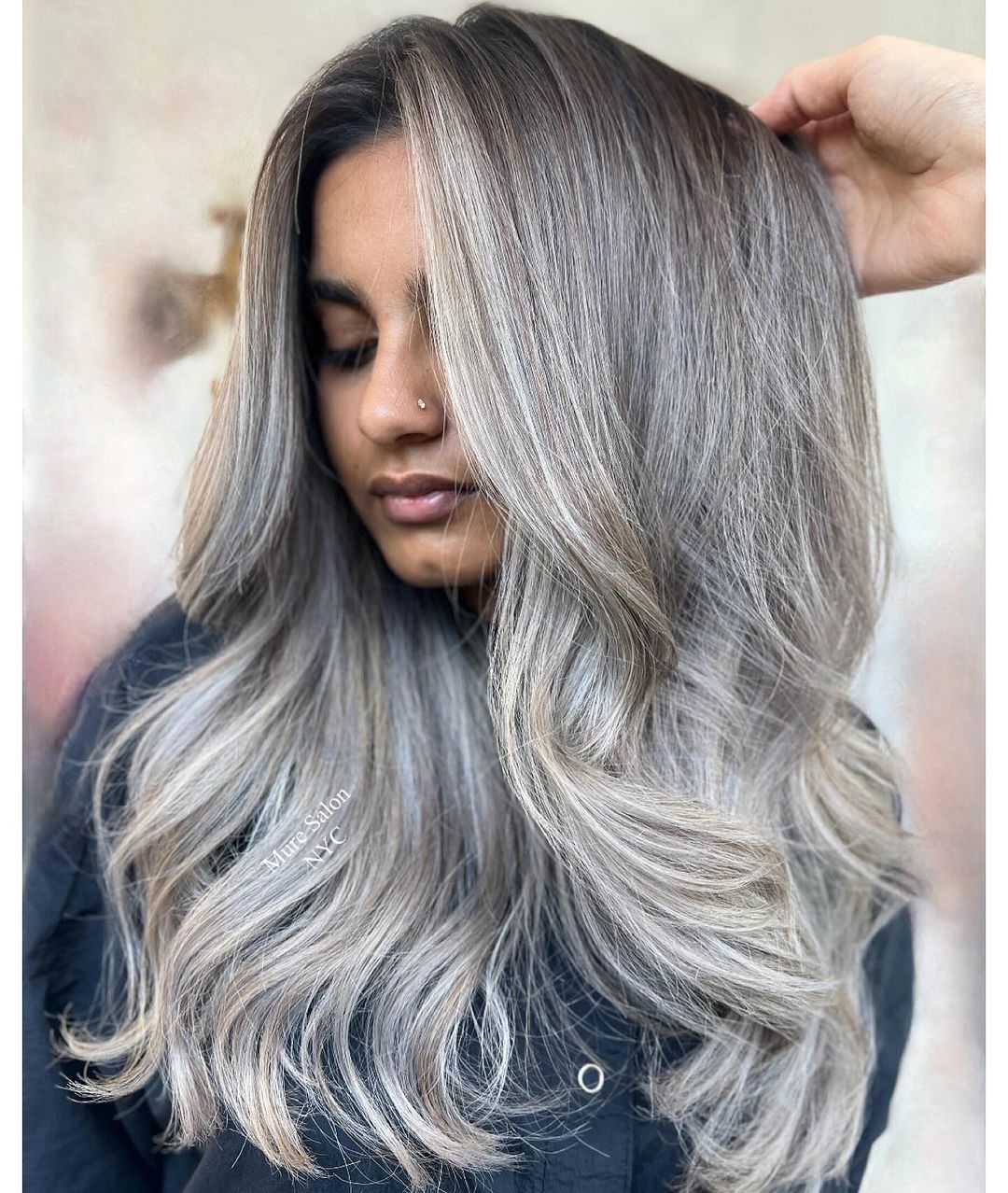 icy blonde on dark hair base