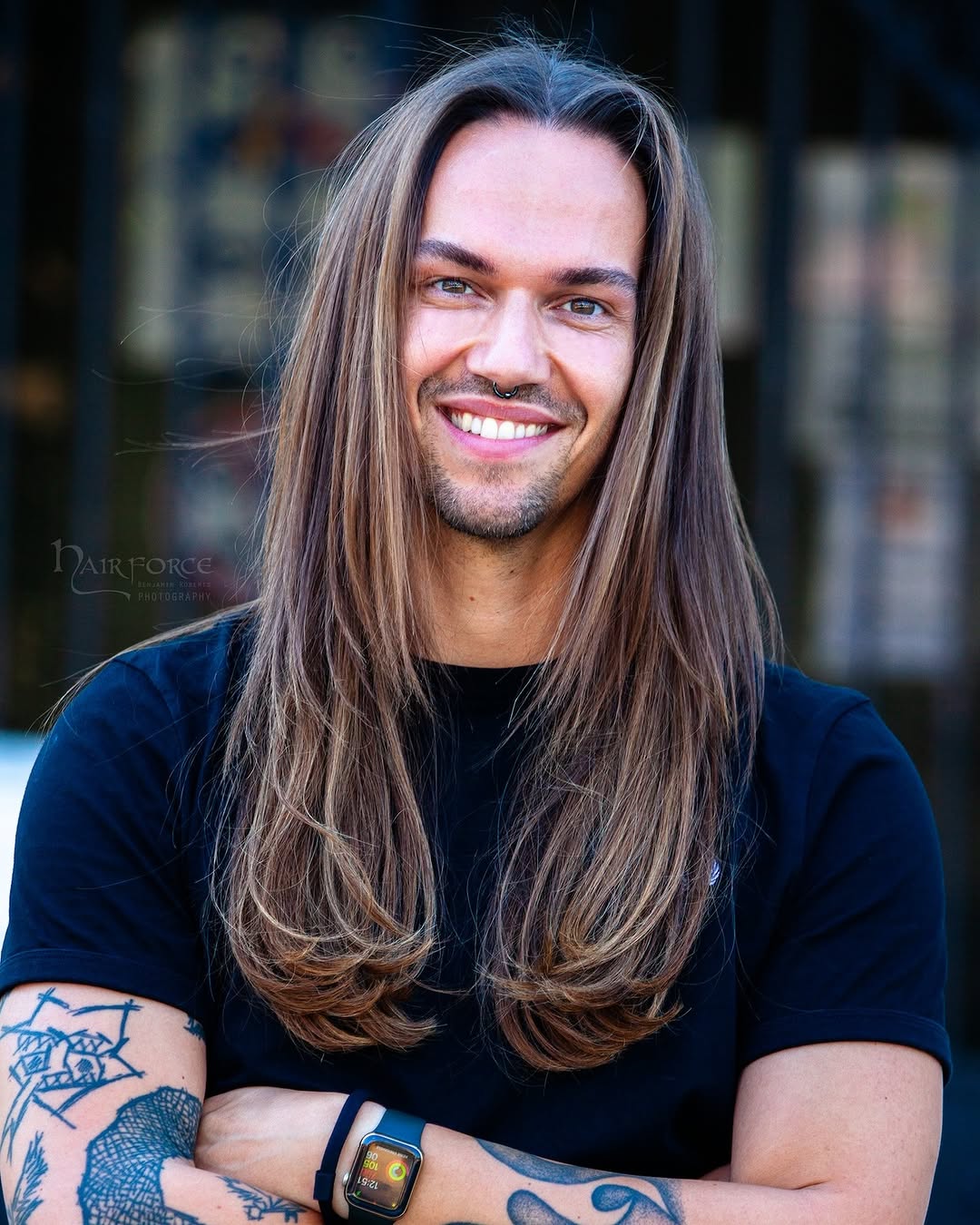 long hair with middle part