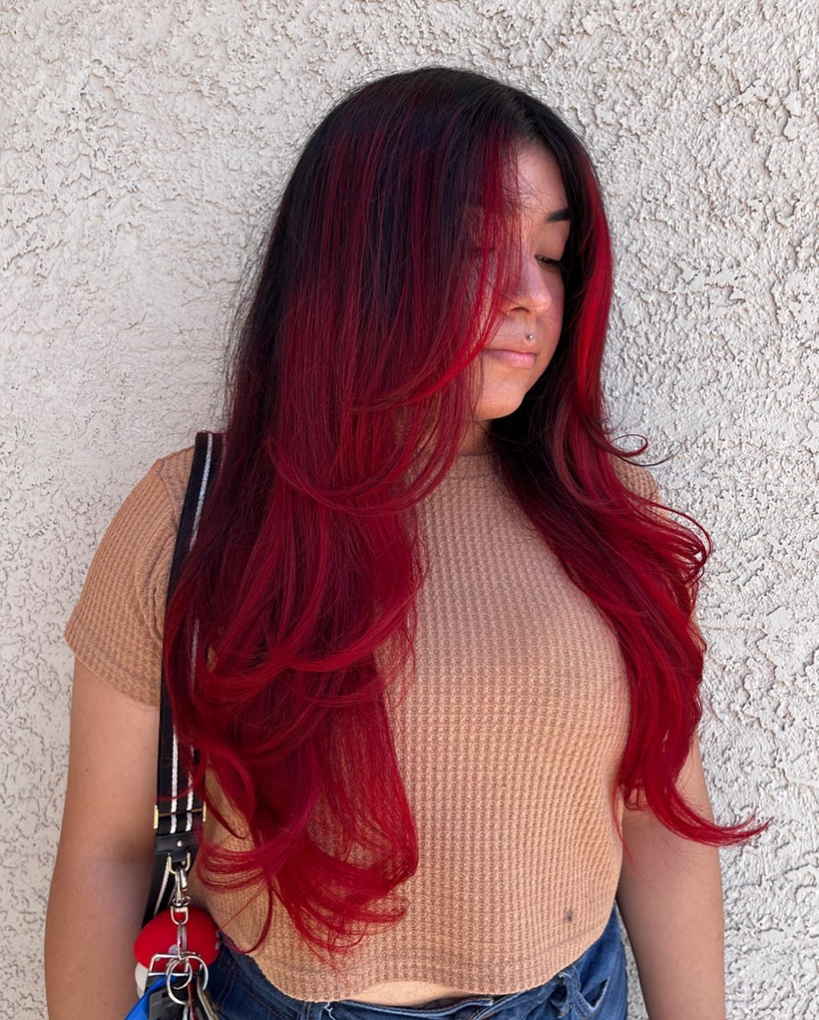  Long Layers And Red Ombre