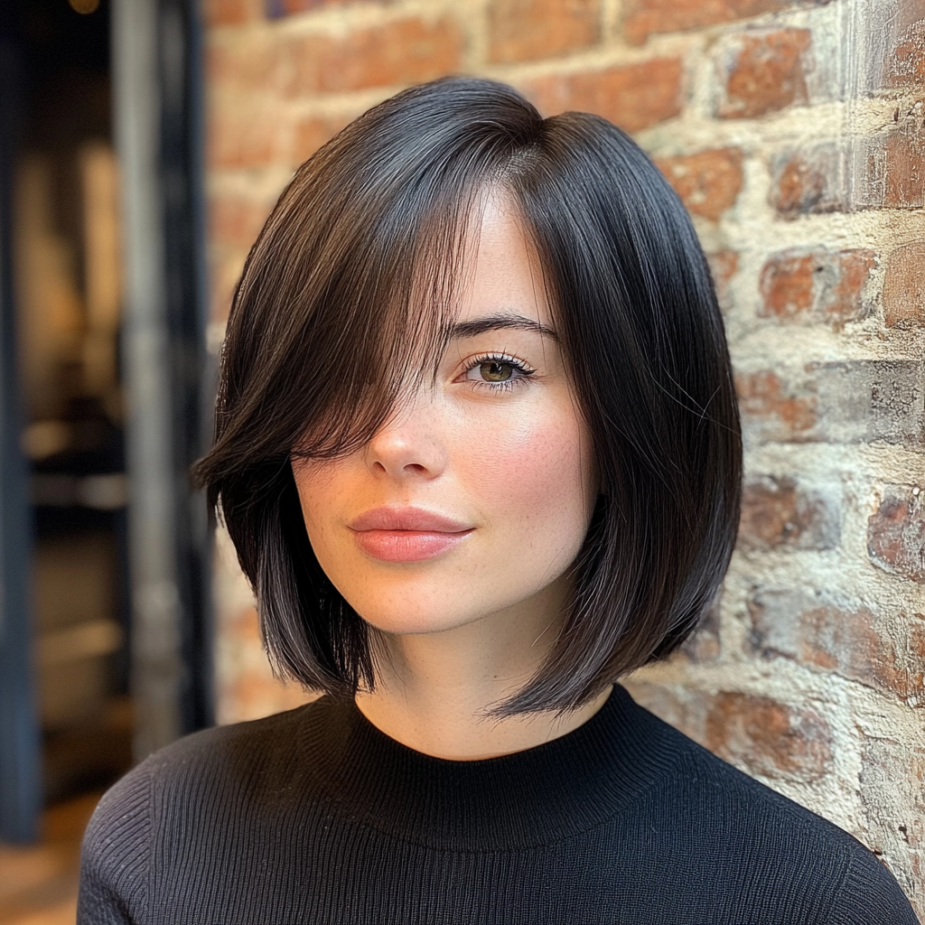 modern blunt cut with curtain bangs