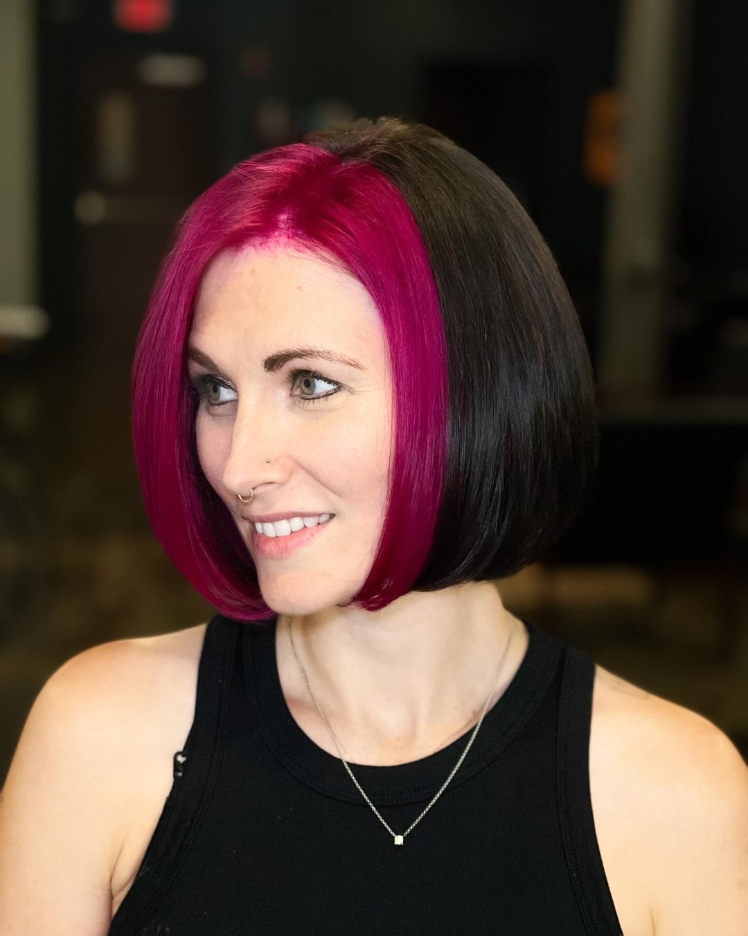 Pink And Black Blunt Bob For Mature Ladies
