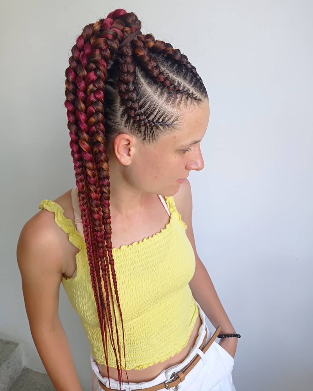 Red Box Braids Ponytail