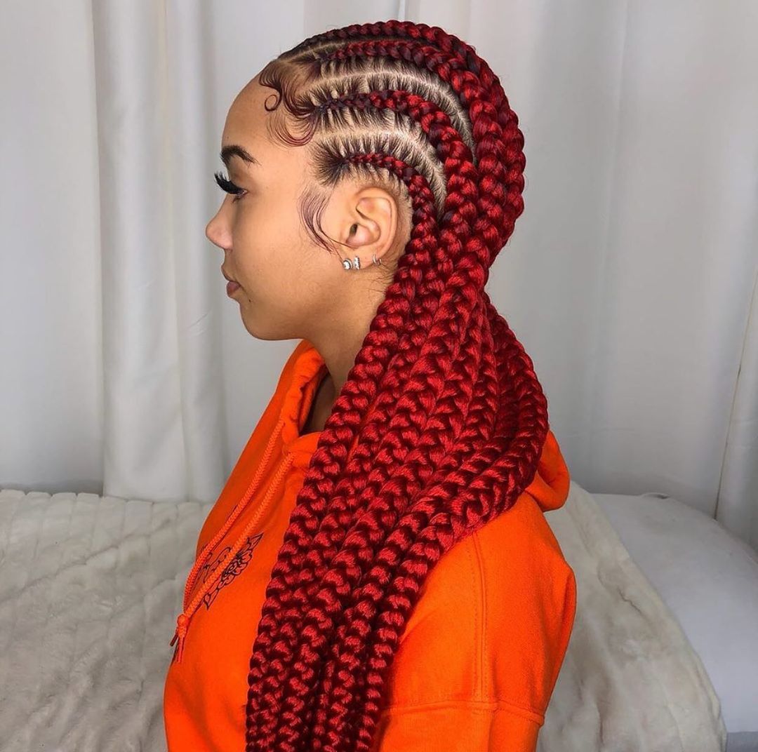 Rope-Like Red Box Braids 
