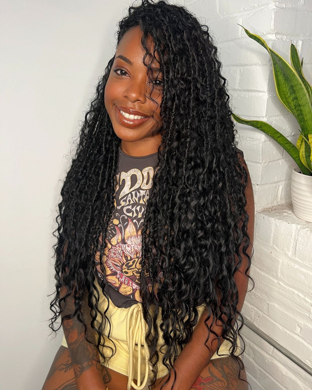 side-swept faux locs